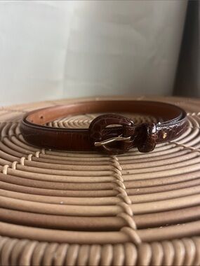 Women’s Lauren Ralph Lauren Croc Embossed Genuine Brown Leather Belt Size XL